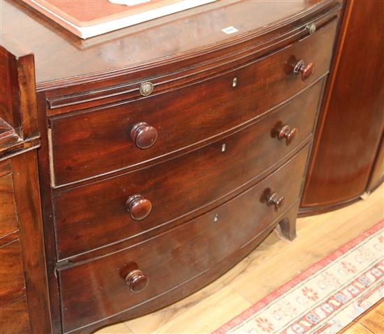 A Victorian mahogany bowfront chest of three long drawers W.92cm